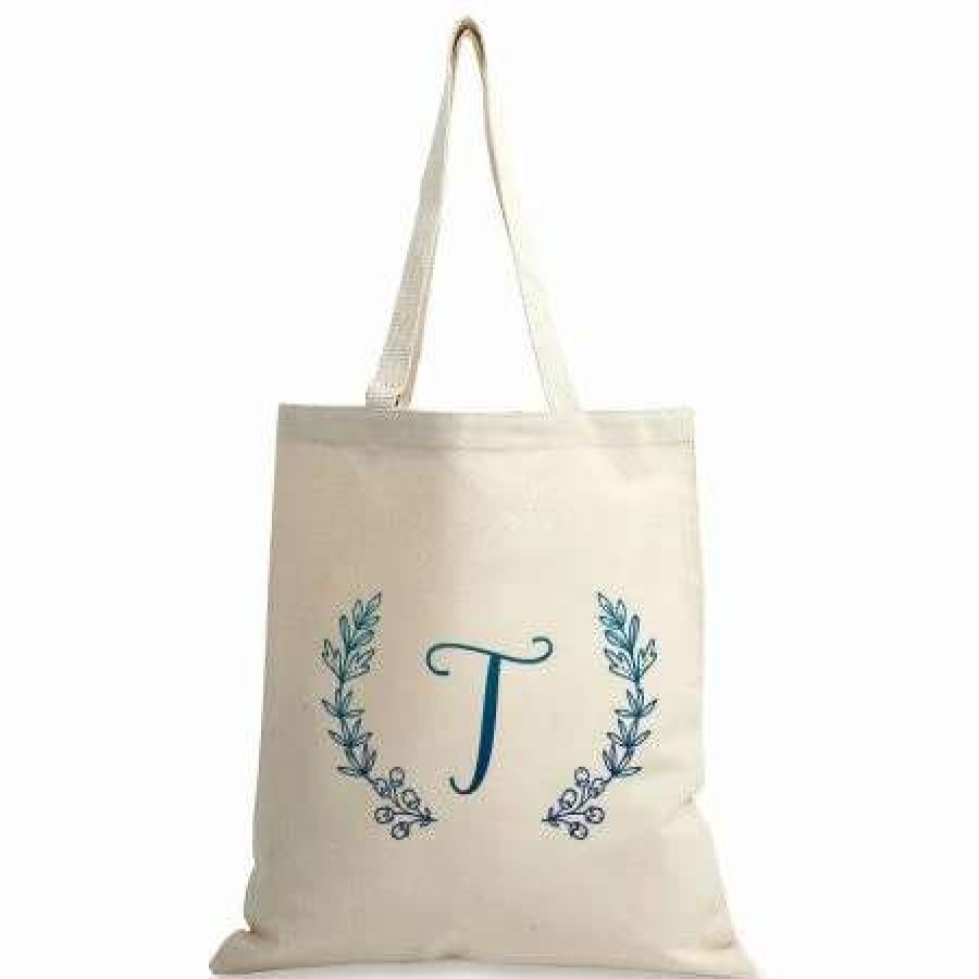 For Kids * | Initial Wreath Personalized Canvas Tote