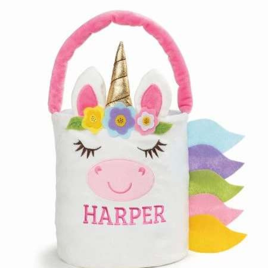 Holidays & Events * | Personalized Plush Unicorn Easter Basket