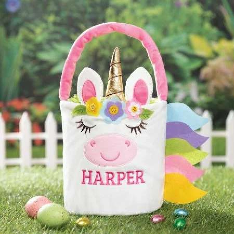 Holidays & Events * | Personalized Plush Unicorn Easter Basket