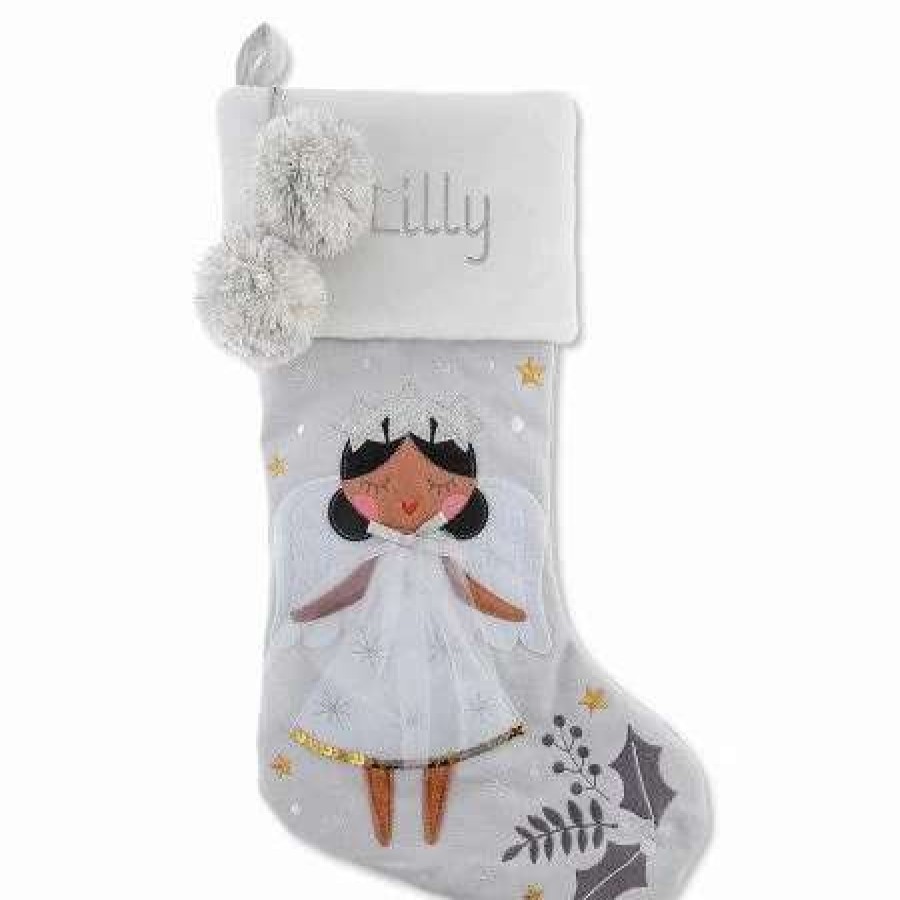 Holidays & Events * | Personalized Embroidered Black Hair Angel Stocking By Stephen Joseph