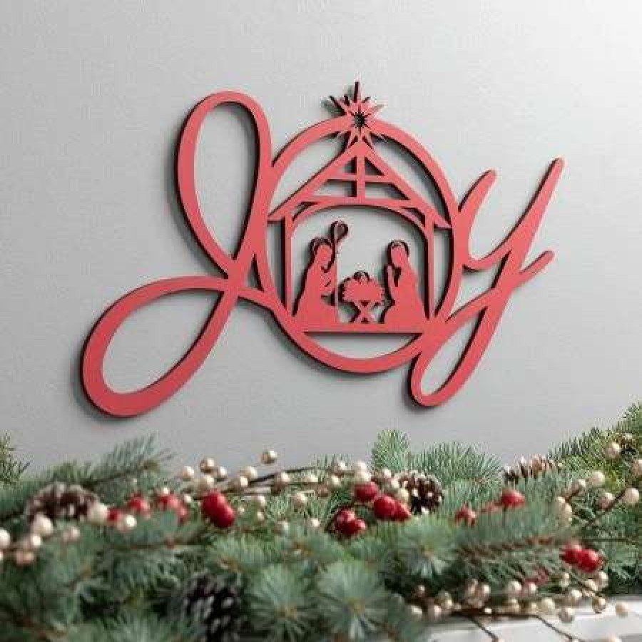 Holidays & Events * | Red Wood Joy Manger Plaque