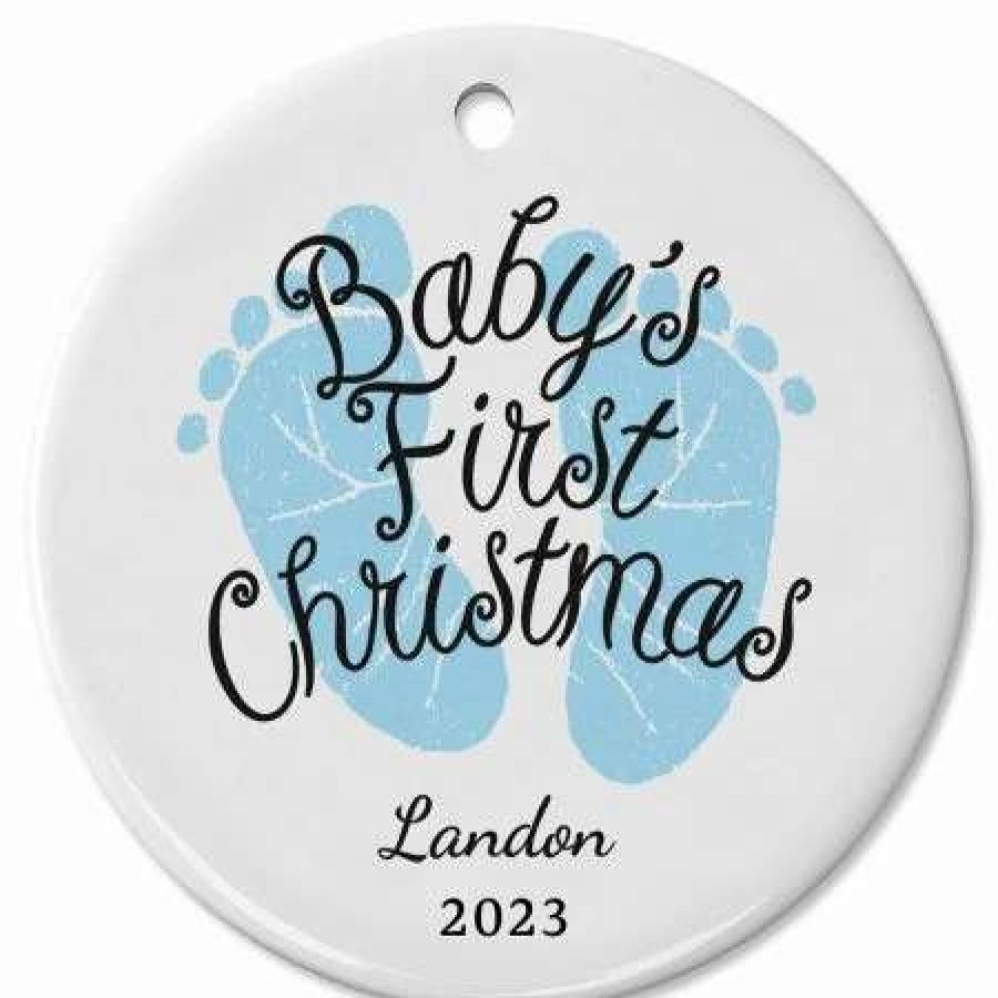 Gifts * | Baby Boy'S First Ceramic Personalized Christmas Ornament