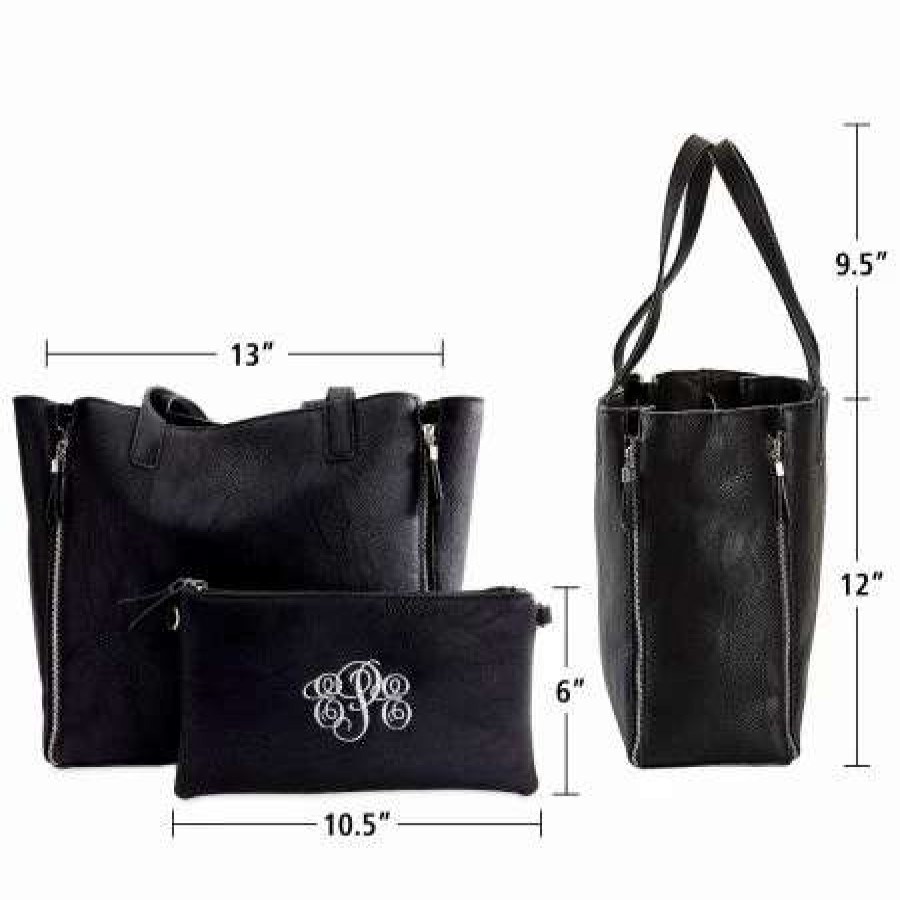 For Home * | Personalized Black Carry-All Nora Tote Bag With Matching Crossbody Purse