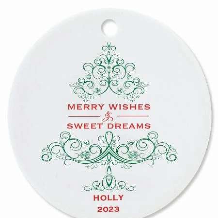 Holidays & Events * | Personalized Merry Wishes Round Christmas Ornament