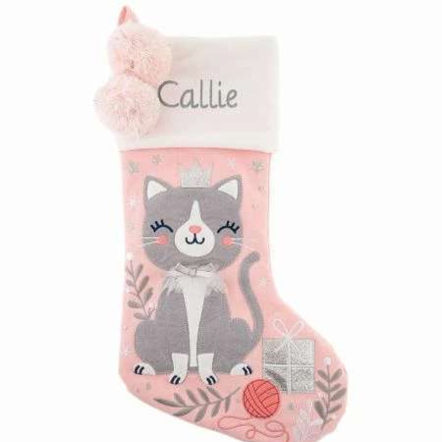 For Kids * | Cat Embroidered Christmas Stocking By Stephen Joseph