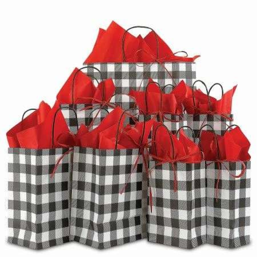 Wrapping Paper * | Black & White Plaid Gift Bags