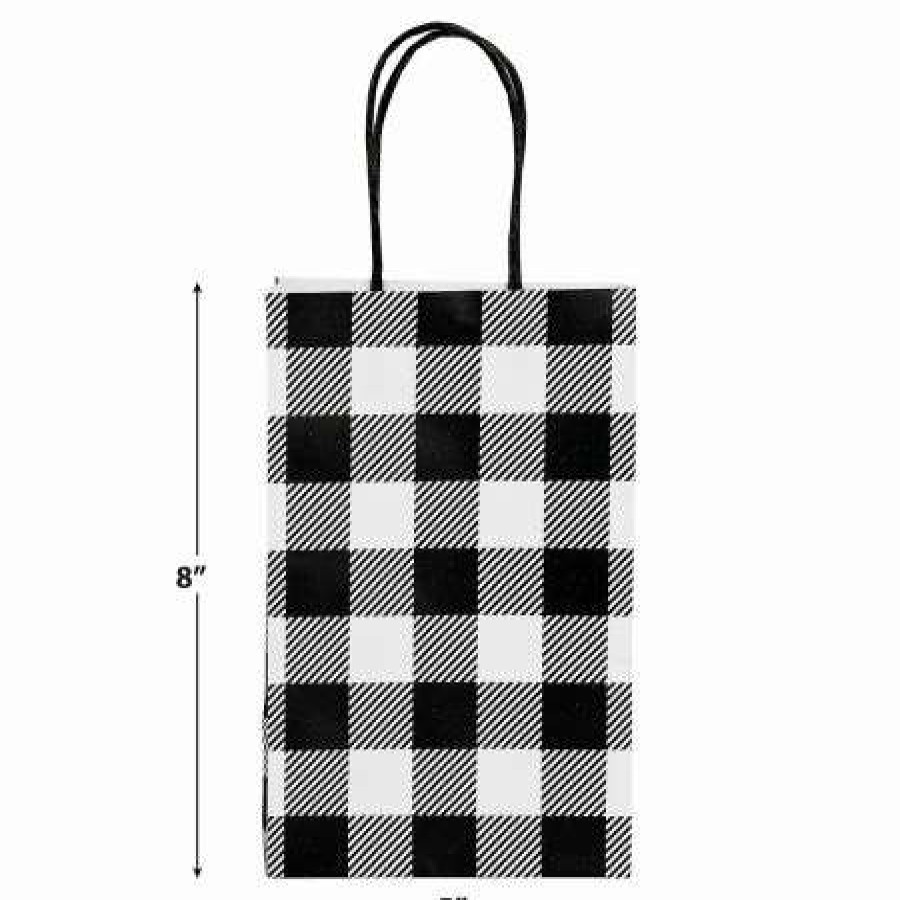 Wrapping Paper * | Black & White Plaid Gift Bags