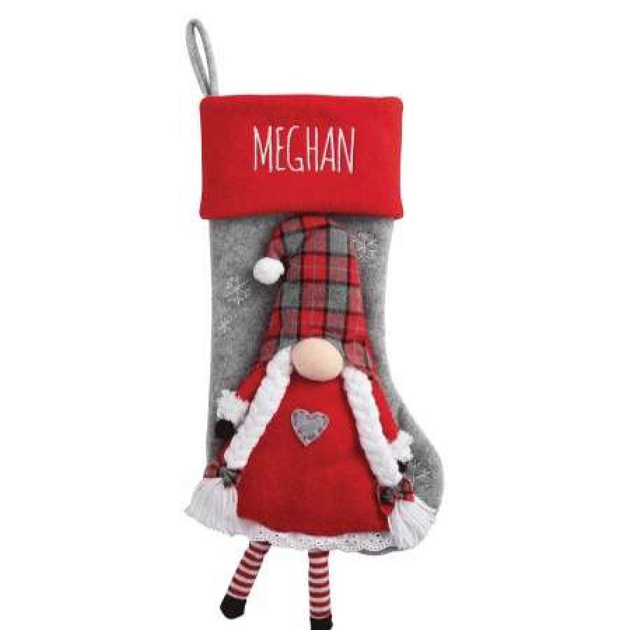 For Kids * | Red Gnome Character Personalized Christmas Stocking