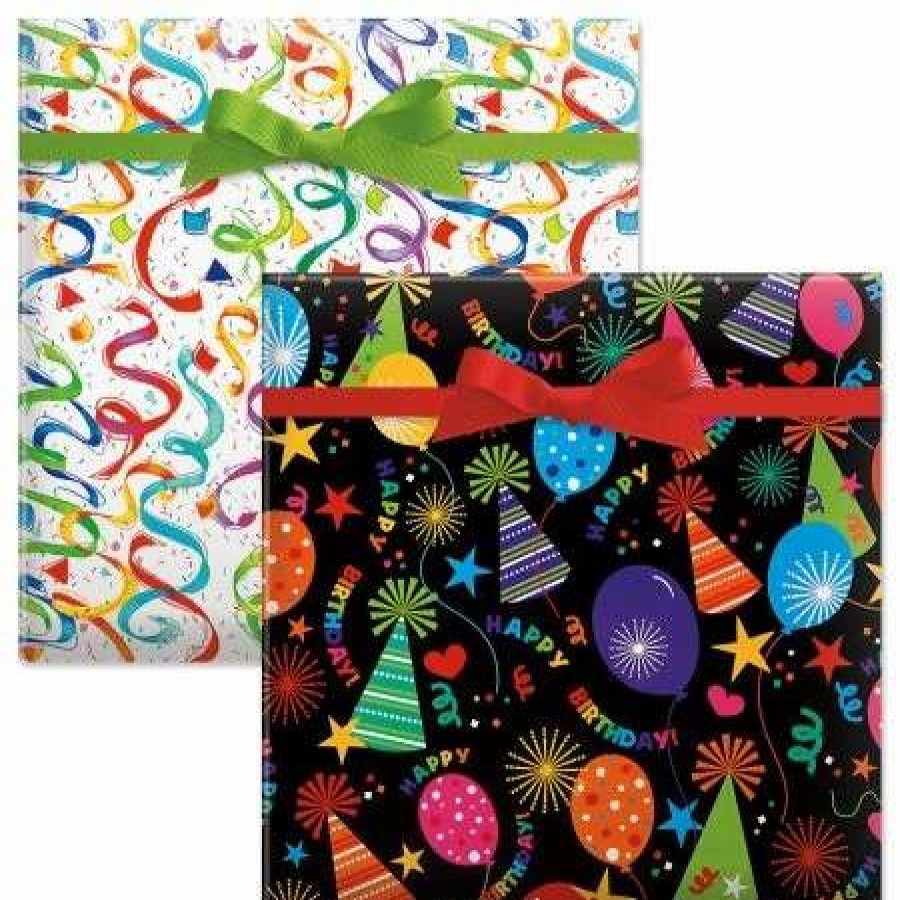 Wrapping Paper * | Black Hats/Streamer Confetti Birthday Jumbo Rolled Gift Wrap