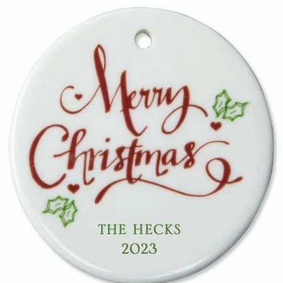 Gifts * | Merry Christmas Ceramic Personalized Christmas Ornament