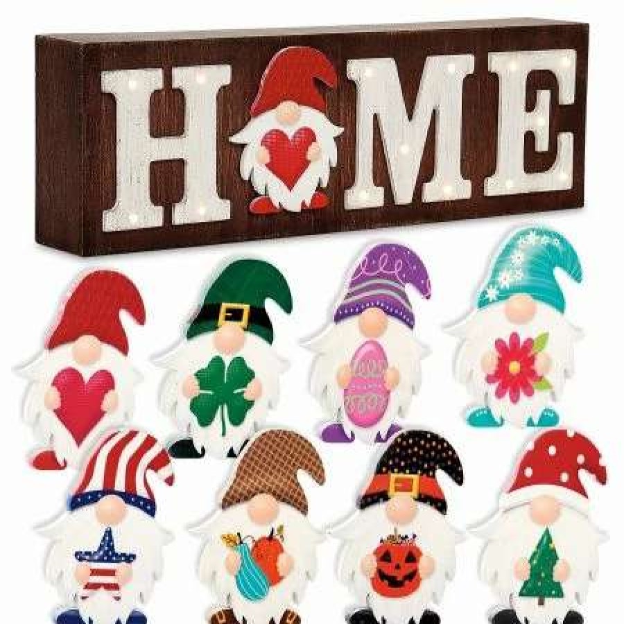 Holidays & Events * | Led Home Shelf Sitter With Interchangeable Seasonal Gnomes