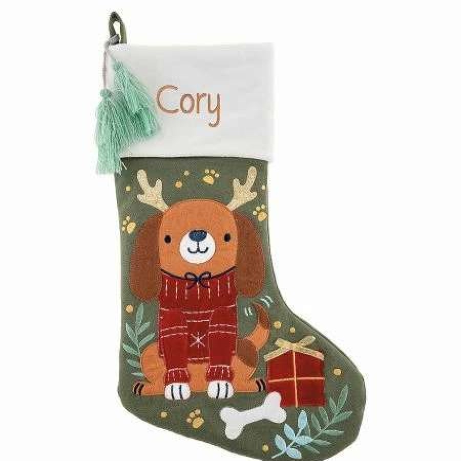 For Kids * | Dog Embroidered Christmas Stocking By Stephen Joseph