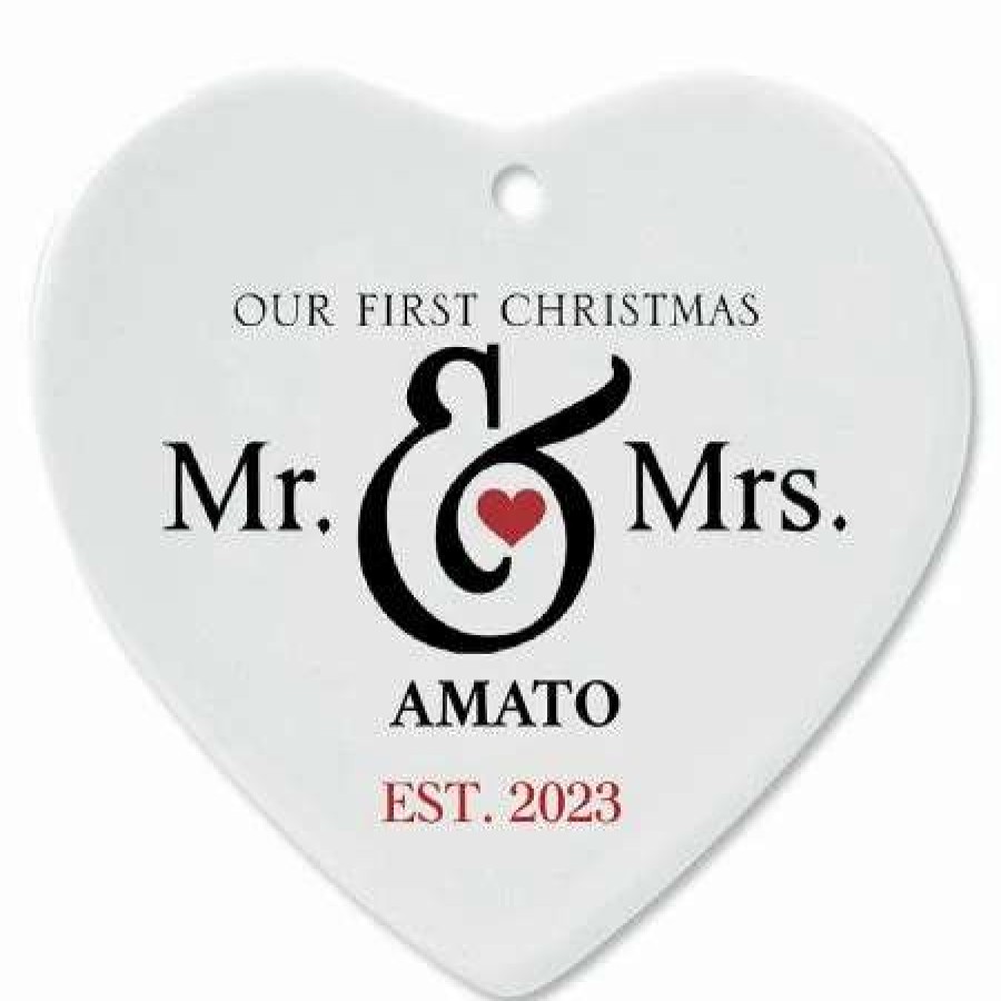 Gifts * | Mr. And Mrs. First Ceramic Personalized Christmas Ornament