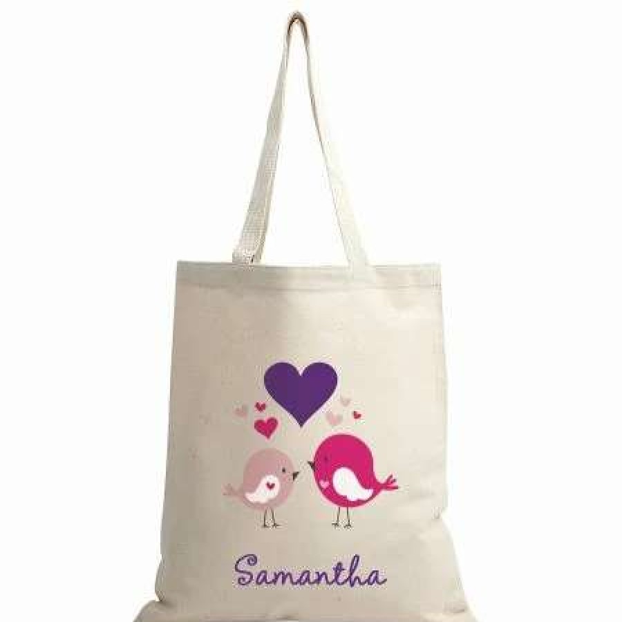 For Kids * | Love Birds Personalized Canvas Tote