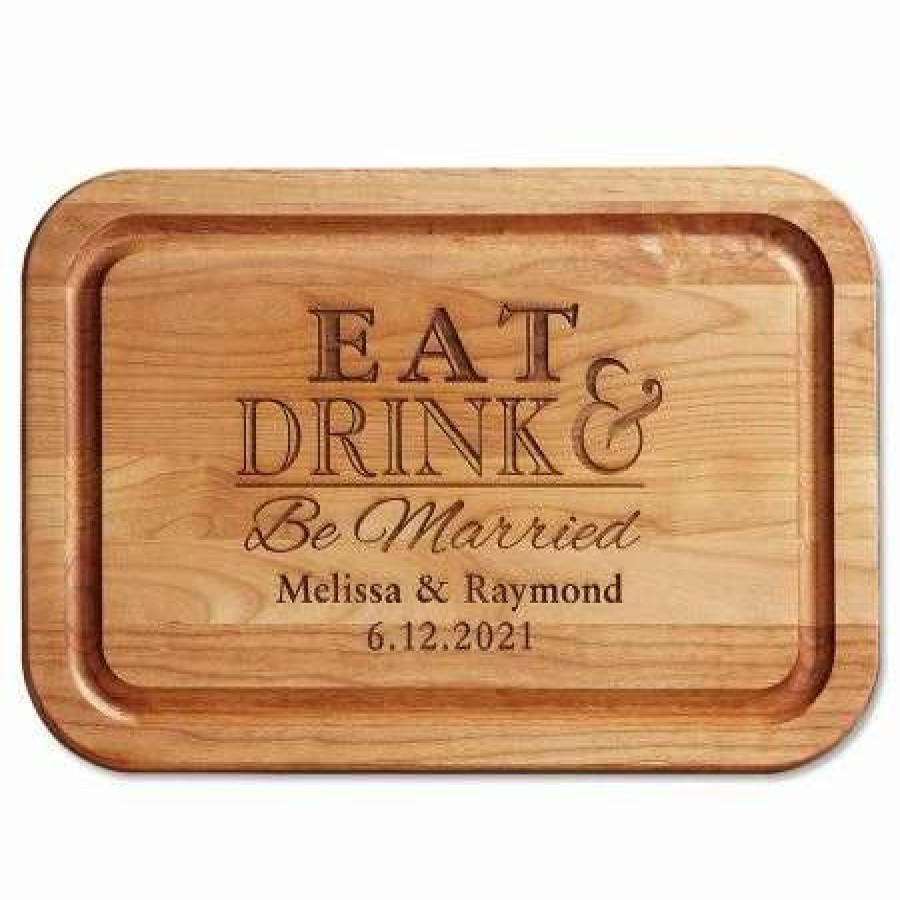 For Home * | Eat, Drink, Be Married Engraved Wood Cutting Board