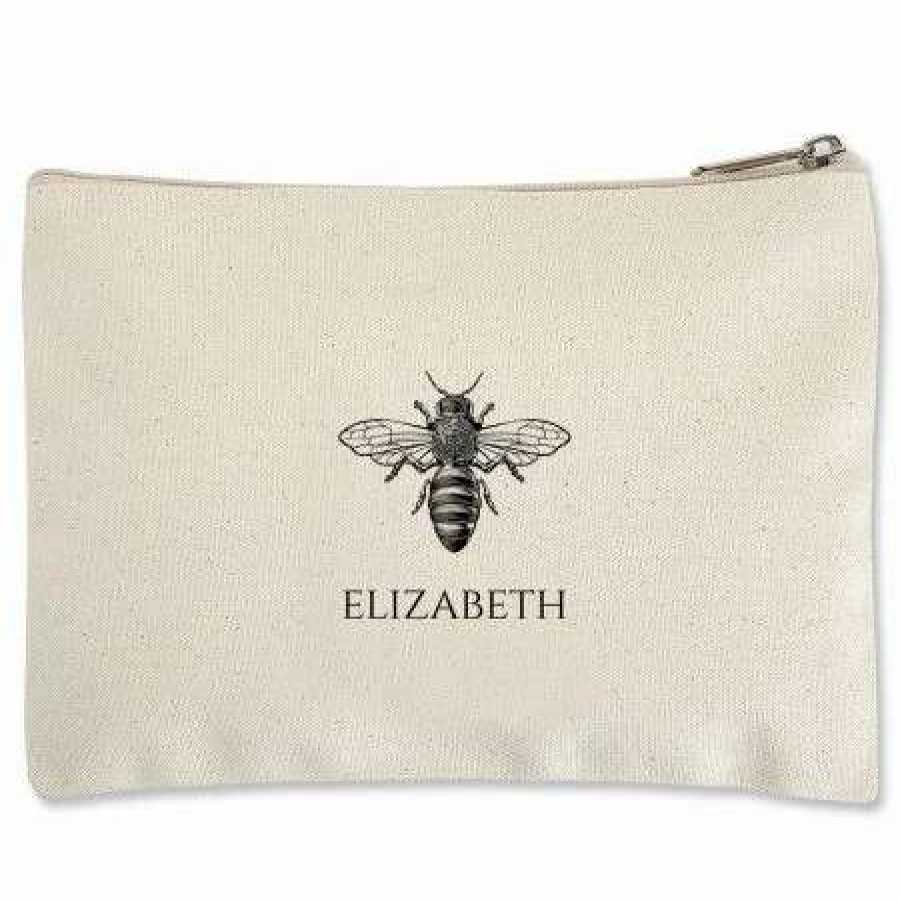 For Home * | Bee Zippered Personalized Canvas Pouch