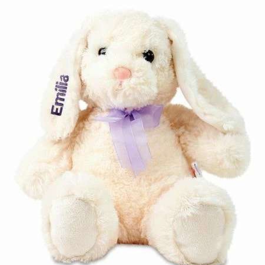 For Kids * | White Personalized Bunny With Lavender Ribbon