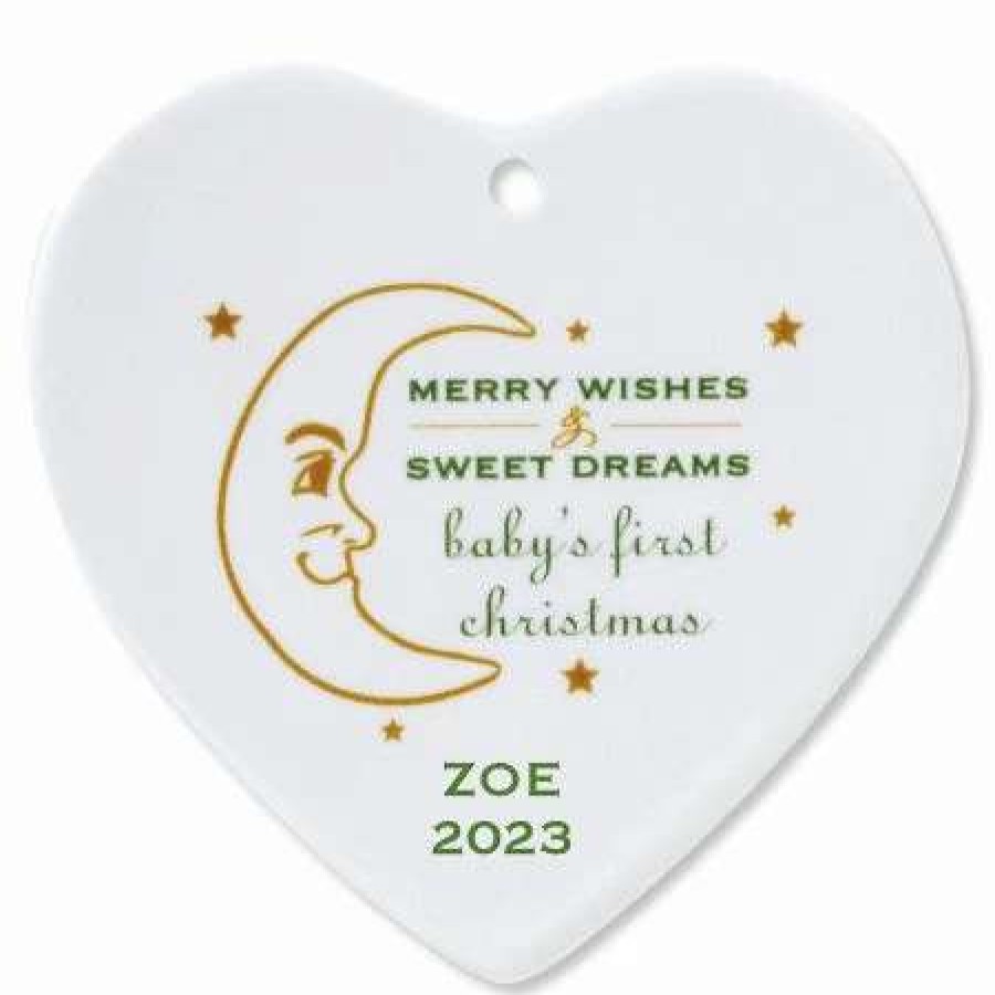 Gifts * | Merry Wishes Heart Baby'S 1St Ceramic Personalized Christmas Ornament